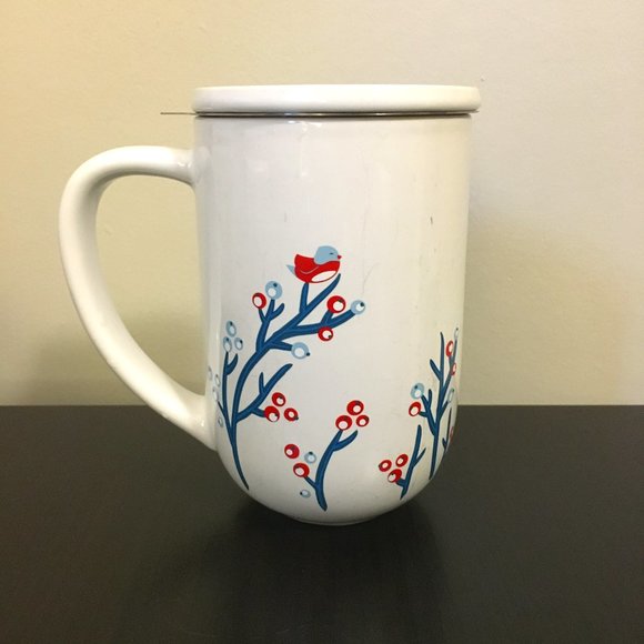 David's Tea Retired White Berries Bird Nordic Mug with Infuser and Lid 2014 - Picture 8 of 11